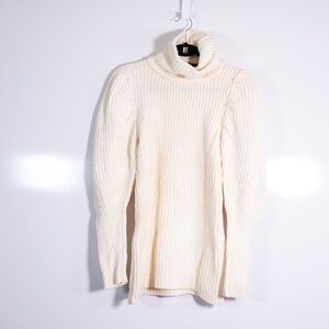 Paper London Wool Chunky Knit Puff Sleeve Turtleneck Pullover Sweater Ivory S